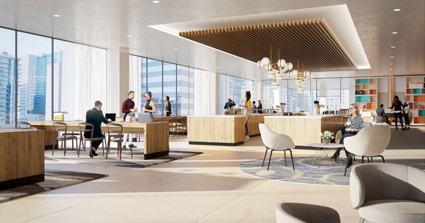 Open concept office space with seating areas