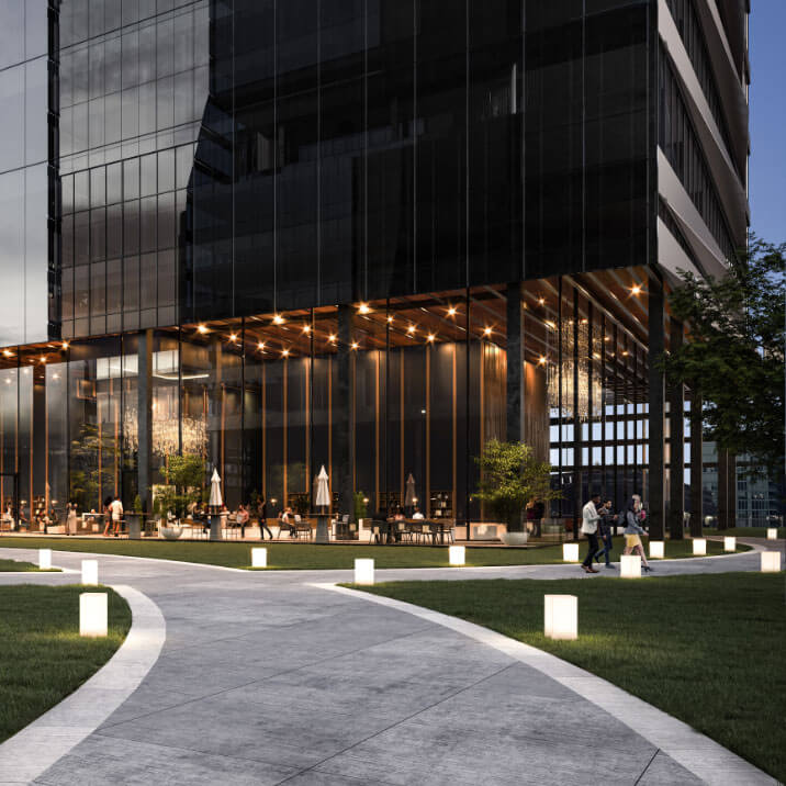 Ground floor patio area with connected walkways