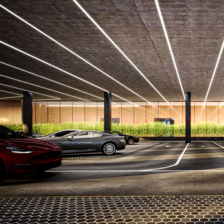 High end cars parked in a garage